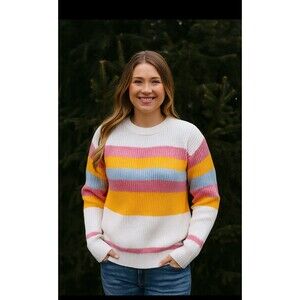 Kiel James Patrick Womens White Pink Striped Knit Cozy Sweater Sz XXL